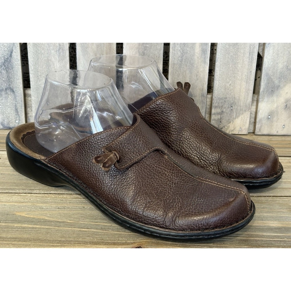 Clarks Leather Slides Brown Pebbled Women's Sz 9 M